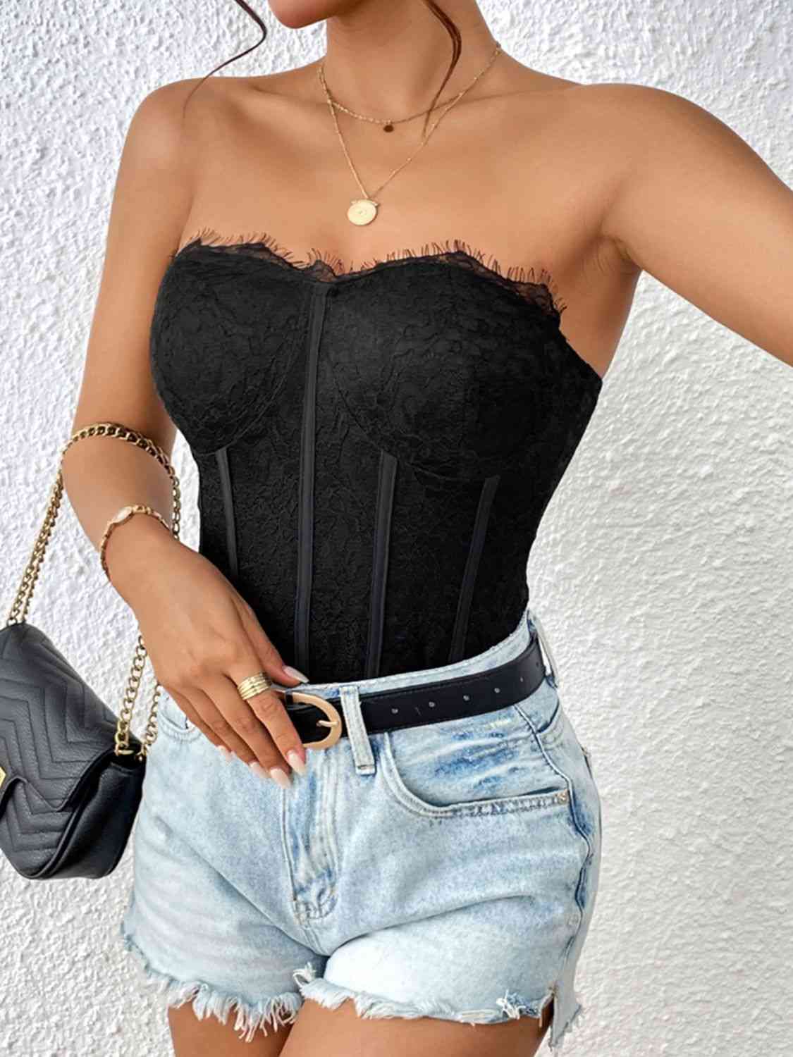 Perfee Strapless Sweetheart Neck Bodysuit - Pahabu - Women's Clothing & Shop