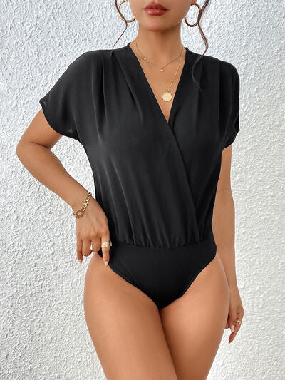 Perfee Surplice Short Sleeve Ruched Bodysuit - Pahabu - Women's Clothing & Shop