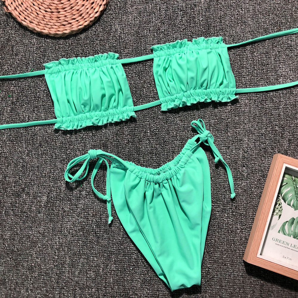 Frill Trim Ruched Bikini Set - Pahabu - Women's Clothing & Shop