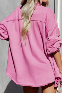 Exposed Seam Collared Neck Button Up Jacket - Pahabu - Women's Clothing & Shop