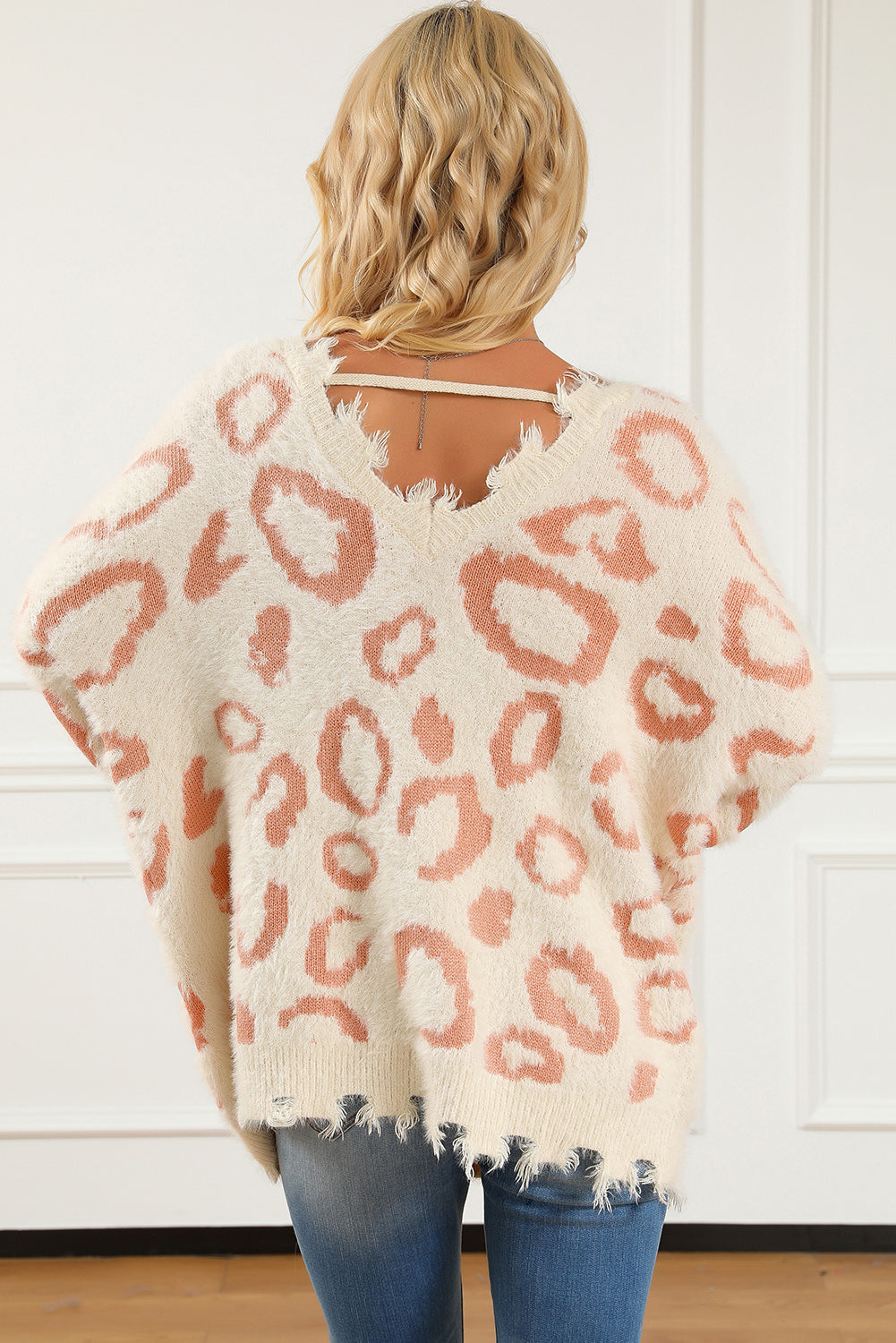 Leopard V-Neck Dropped Shoulder Sweater - Pahabu - Women's Clothing & Shop