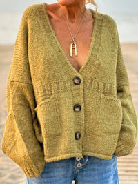 Pocketed V-Neck Button Up Cardigan - Pahabu - Women's Clothing & Shop