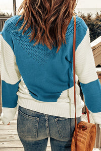 Woven Right Two-Tone Openwork Rib-Knit Sweater - Pahabu - Women's Clothing & Shop