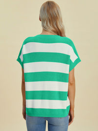 Double Take Full Size Striped V-Neck Short Sleeve Sweater - Pahabu - Women's Clothing & Shop