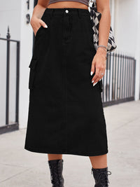 Slit Buttoned Denim Skirt with Pockets - Pahabu - Women's Clothing & Shop