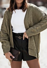 Cable-Knit Open Front Cardigan - Pahabu - Women's Clothing & Shop
