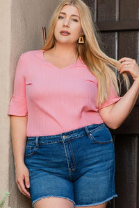 Plus Size V-Neck Half Sleeve Blouse - Pahabu - Women's Clothing & Shop