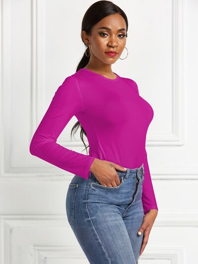 Round Neck Long Sleeve Bodysuit - Pahabu - Women's Clothing & Shop