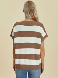 Double Take Full Size Striped V-Neck Short Sleeve Sweater - Pahabu - Women's Clothing & Shop