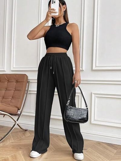 Drawstring Wide Leg Pants with Pockets - Pahabu - Women's Clothing & Shop