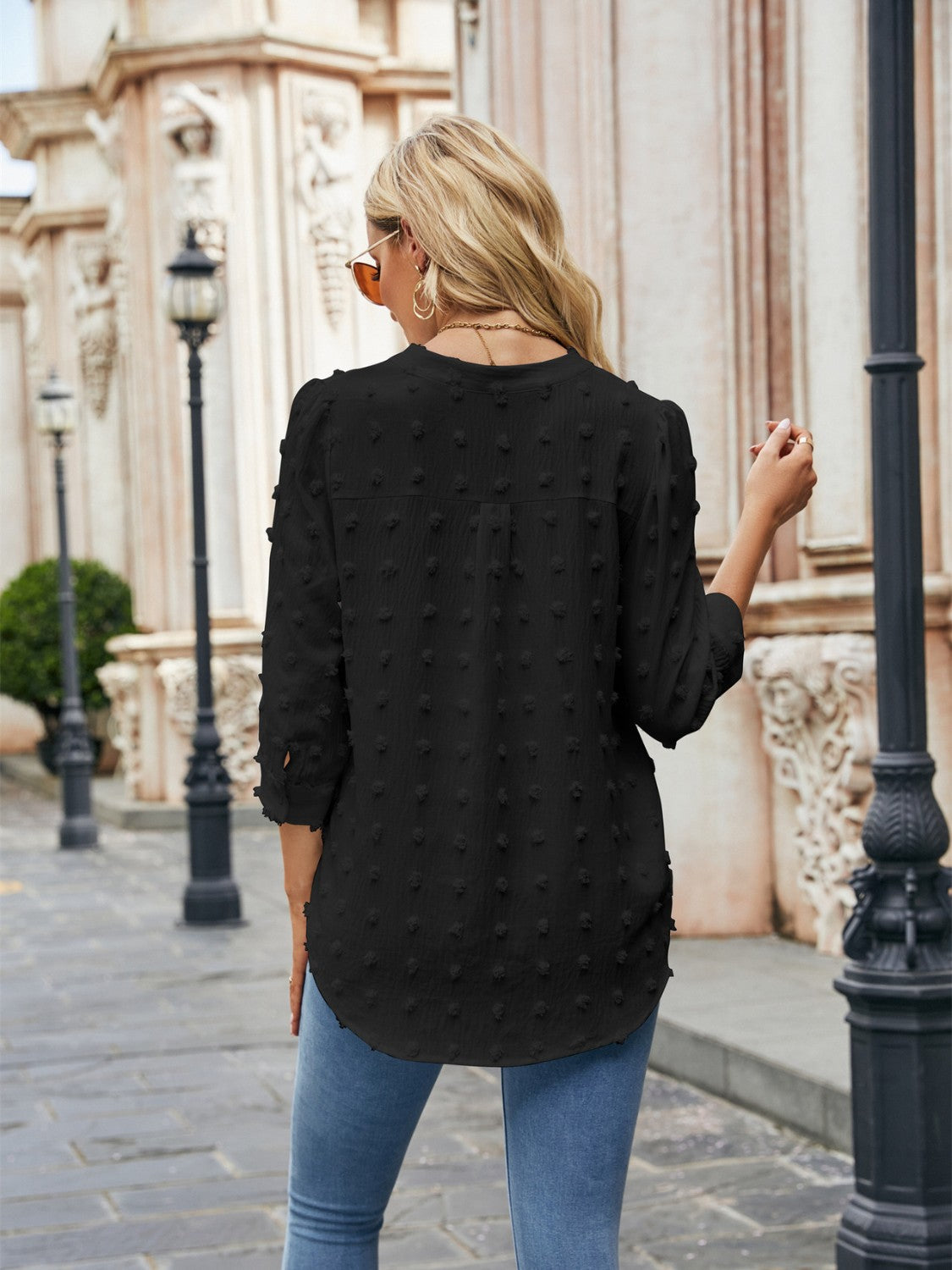Swiss Dot Notched Neck Blouse - Pahabu - Women's Clothing & Shop