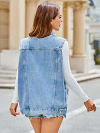 Pocketed Button Up Sleeveless Denim Jacket - Pahabu - Women's Clothing & Shop