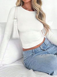 Solid Color Round Neck Long Sleeve T-Shirt - Pahabu - Women's Clothing & Shop