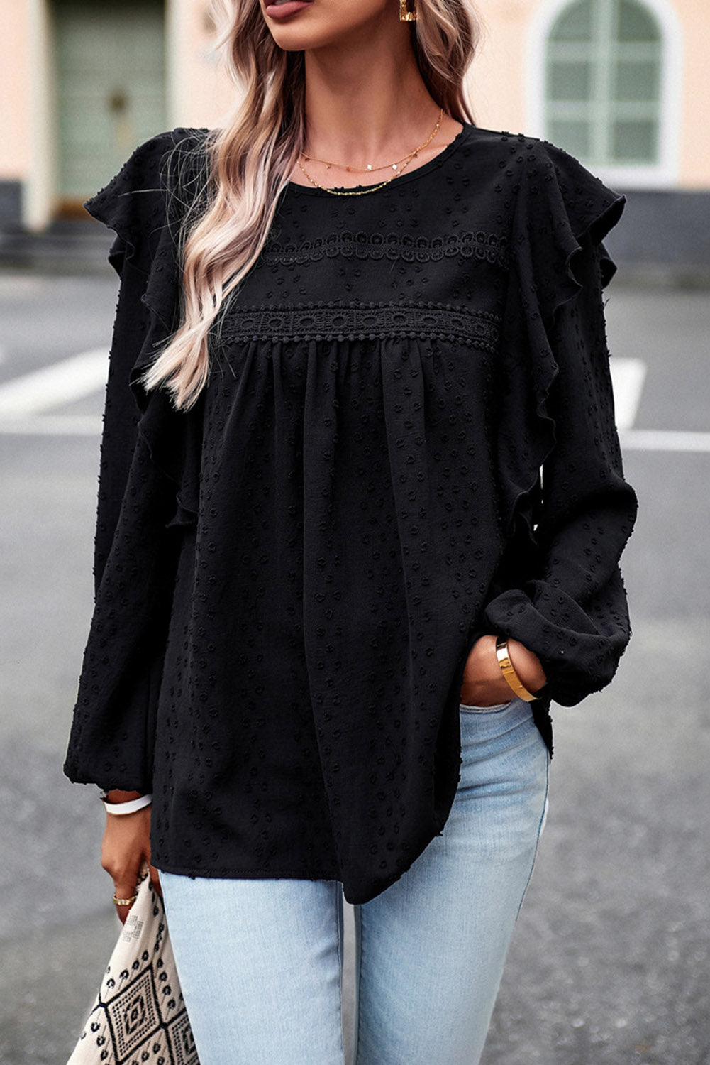 Round Neck Ruffled Blouse - Pahabu - Women's Clothing & Shop