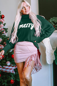Double Take Full Size Merry Christmas Turtleneck Long Sleeve Sweater - Pahabu - Women's Clothing & Shop