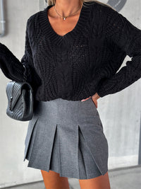 V-Neck Cable-Knit Long Sleeve Sweater - Pahabu - Women's Clothing & Shop