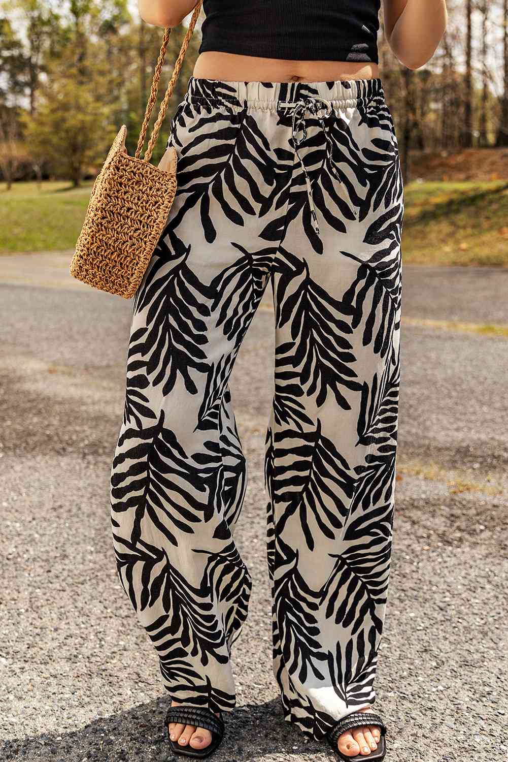 Printed Drawstring Waist Pants with Pockets - Pahabu - Women's Clothing & Shop