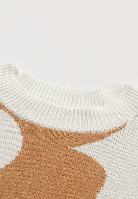 Contrast Flower Mock Neck Long Sleeve Sweater - Pahabu - Women's Clothing & Shop