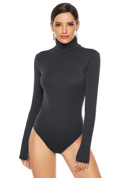 Ribbed Turtleneck Long Sleeve Bodysuit - Pahabu - Women's Clothing & Shop