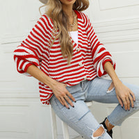 Striped Button Down Long Sleeve Cardigan - Pahabu - Women's Clothing & Shop