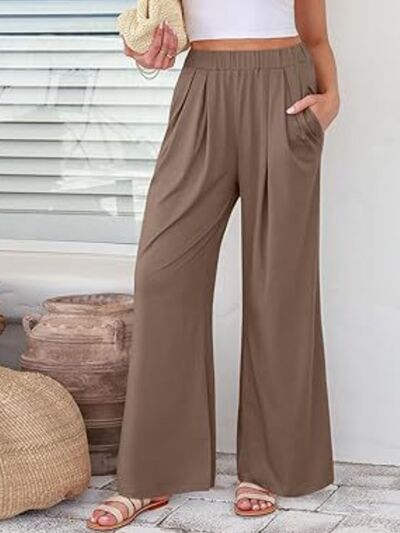 Elastic Waist Wide Leg Pants - Pahabu - Women's Clothing & Shop
