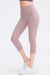 Wide Waistband Cropped Active Leggings with Pockets - Pahabu - Women's Clothing & Shop