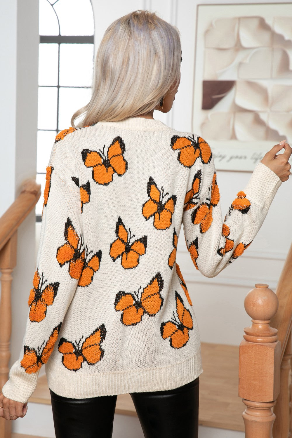 Butterfly Round Neck Long Sleeve Sweater - Pahabu - Women's Clothing & Shop