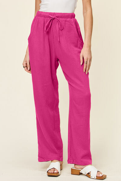 Double Take Full Size Texture Drawstring Straight Pants - Pahabu - Women's Clothing & Shop