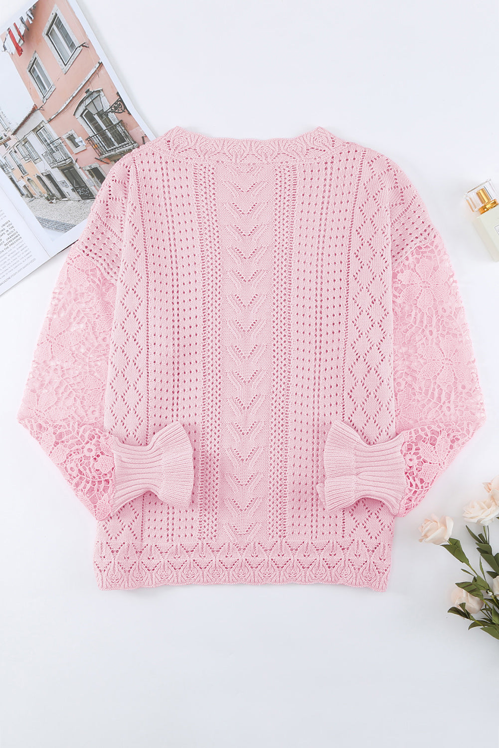 Openwork Round Neck Long Sleeve Sweater - Pahabu - Women's Clothing & Shop