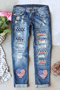 US Flag Distressed Straight Jeans - Pahabu - Women's Clothing & Shop