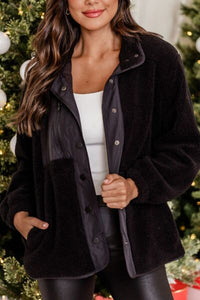 Snap Down Long Sleeve Sherpa Jacket - Pahabu - Women's Clothing & Shop