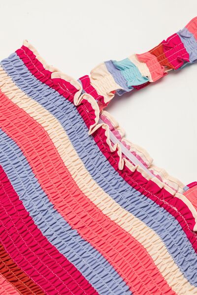 Striped Frill Smocked Tiered Midi Dress - Pahabu - Women's Clothing & Shop