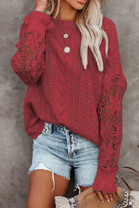 Openwork Round Neck Long Sleeve Sweater - Pahabu - Women's Clothing & Shop