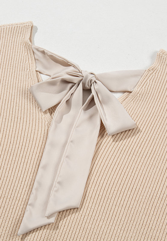 Tied Back V-Neck Long Sleeve Sweater - Pahabu - Women's Clothing & Shop