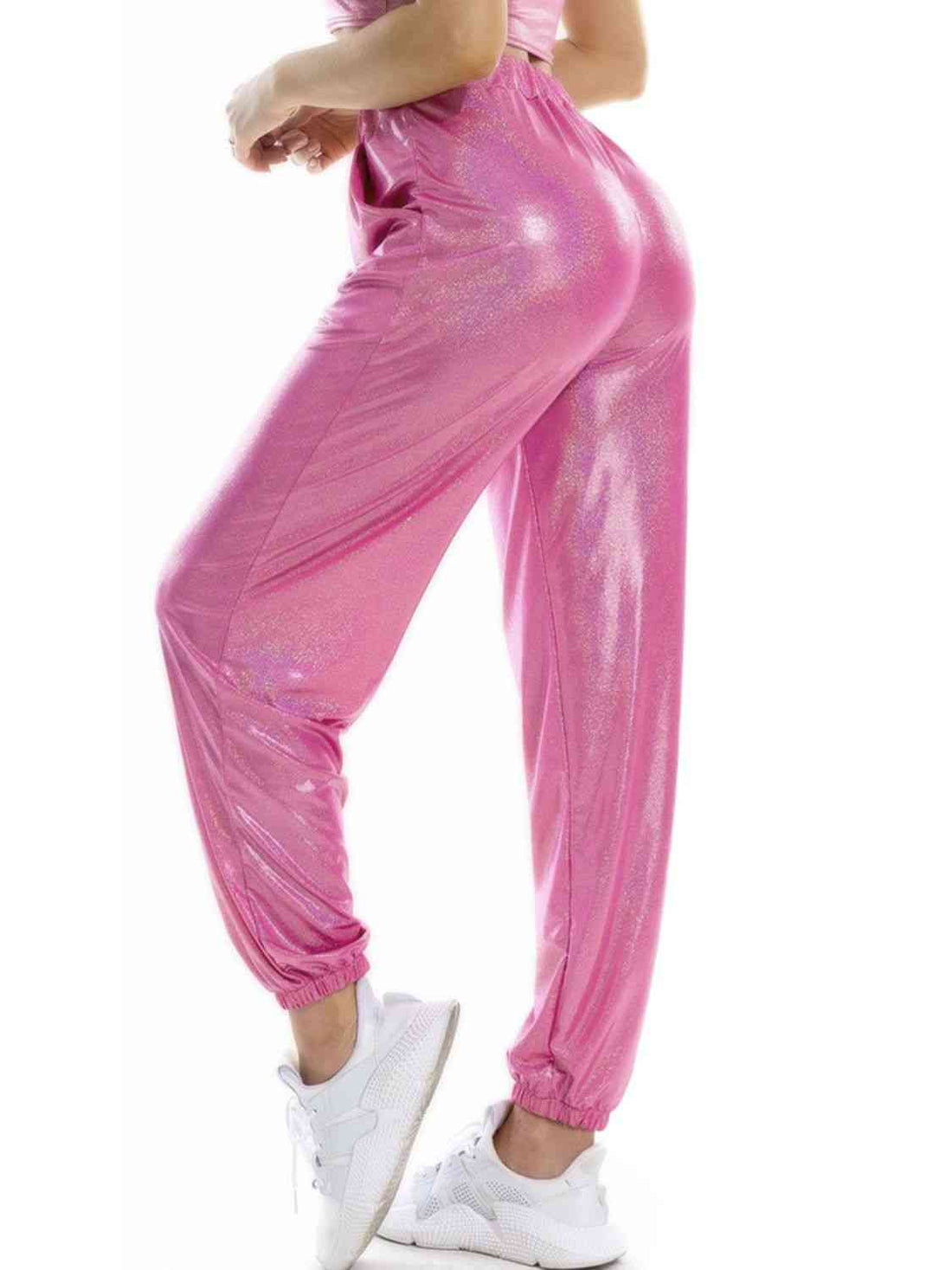 Glitter Elastic Waist Pants with Pockets - Pahabu - Women's Clothing & Shop