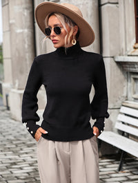 Mock Neck Ribbed Lantern Sleeve Pullover Sweater - Pahabu - Women's Clothing & Shop