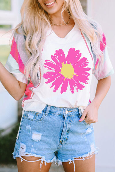 Daisy Graphic V-Neck Half Sleeve T-Shirt - Pahabu - Women's Clothing & Shop
