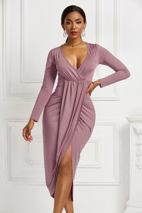 High-low Ruched Surplice Long Sleeve Dress - Pahabu - Women's Clothing & Shop