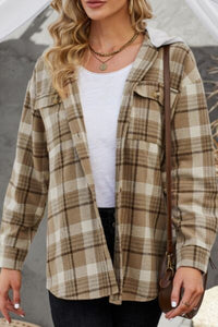 Plaid Button Up Long Sleeve Hooded Jacket - Pahabu - Women's Clothing & Shop