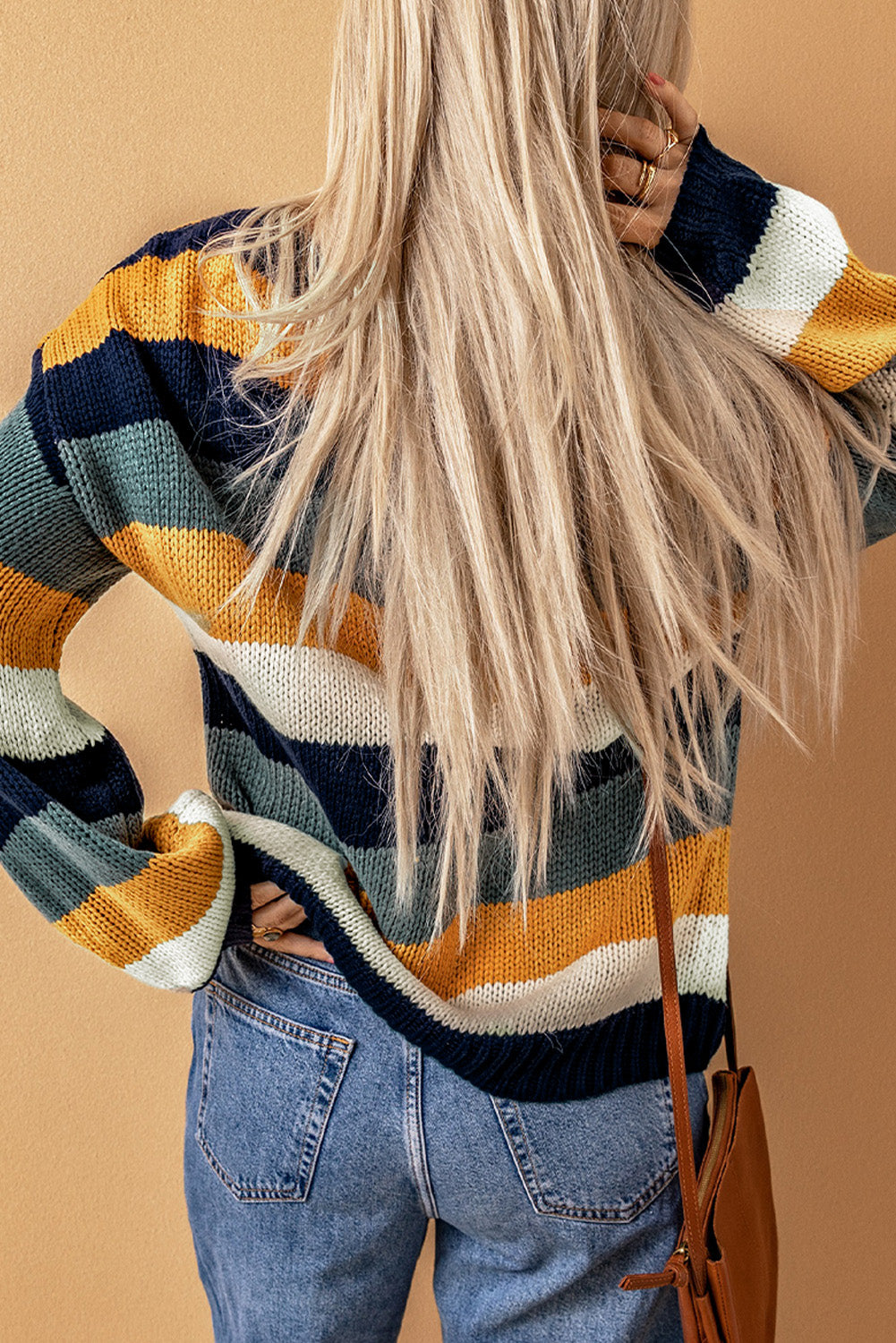 Color Block Round Neck Dropped Shoulder Sweater - Pahabu - Women's Clothing & Shop