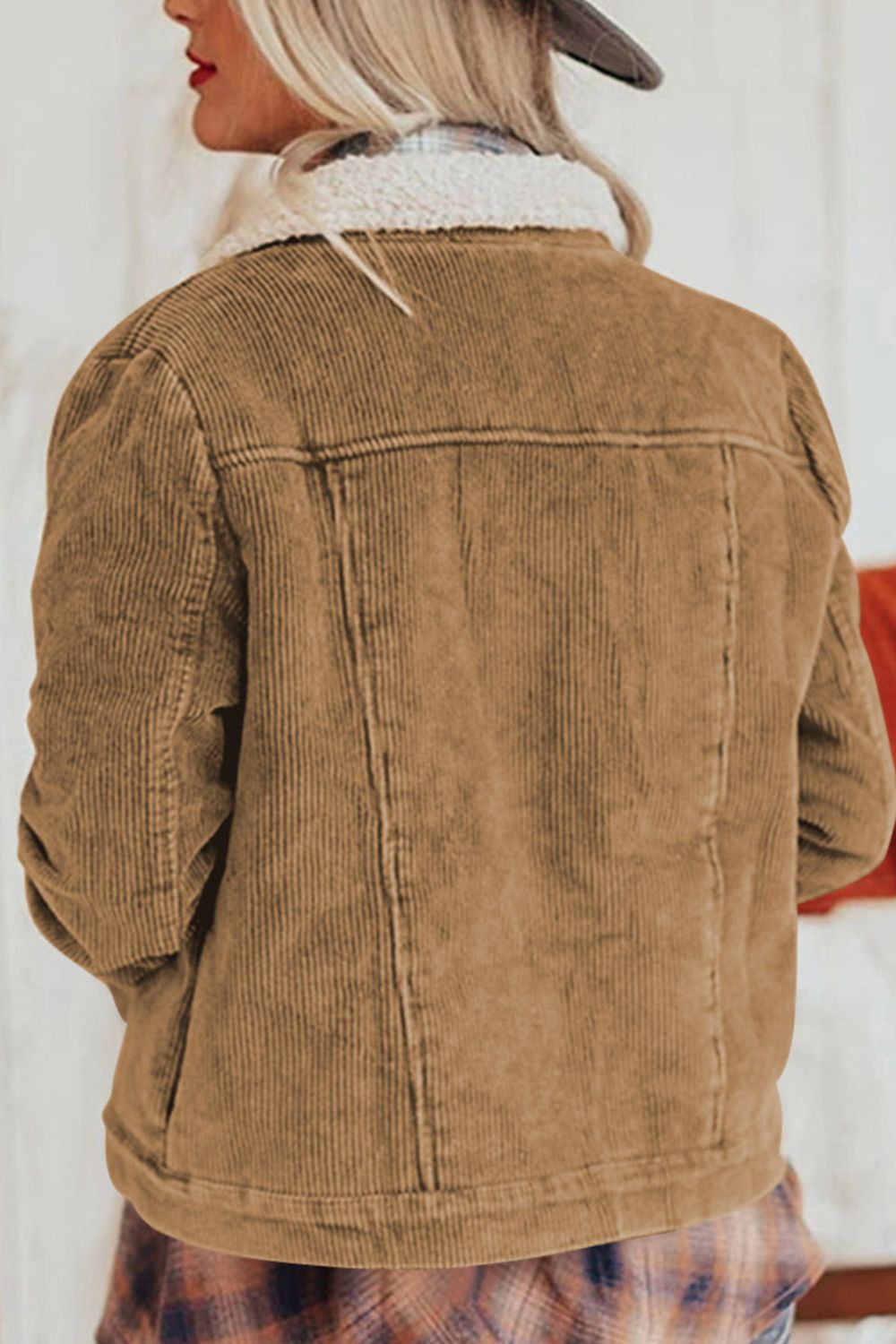 Corduroy Collared Neck Snap Down Jacket - Pahabu - Women's Clothing & Shop