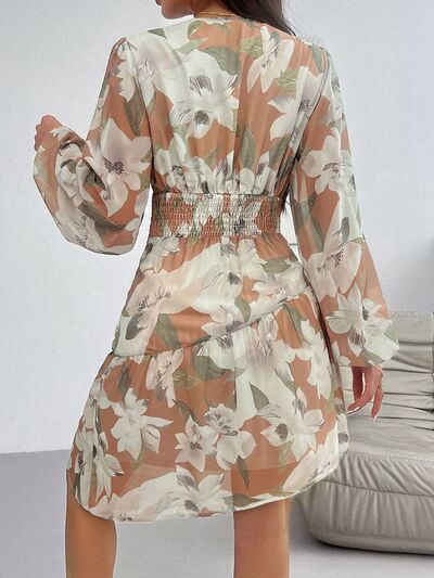 Devine Smocked Printed Long Sleeve Dress - Pahabu - Women's Clothing & Shop