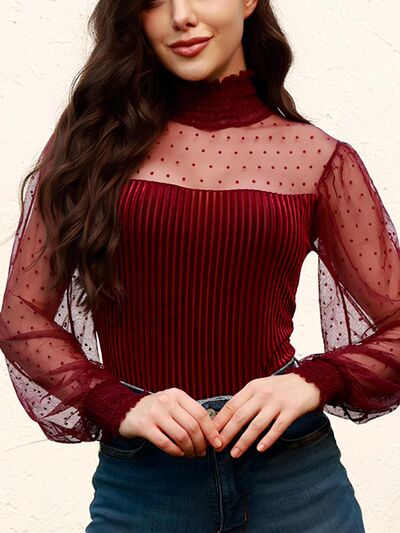 Smocked Mock Neck Long Sleeve Bodysuit - Pahabu - Women's Clothing & Shop