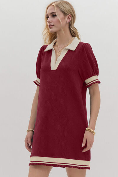 Oh Frill Contrast Trim Johnny Collar Short Sleeve Mini Dress - Pahabu - Women's Clothing & Shop