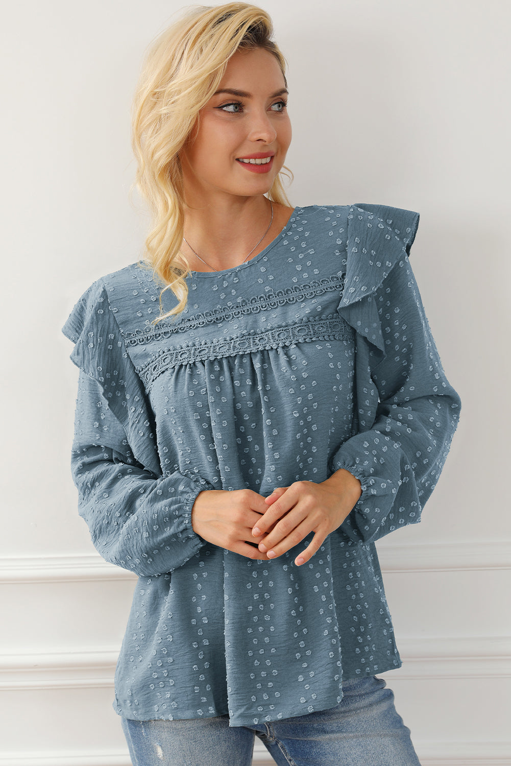 Round Neck Ruffled Blouse - Pahabu - Women's Clothing & Shop