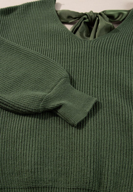 Tied Back V-Neck Long Sleeve Sweater - Pahabu - Women's Clothing & Shop