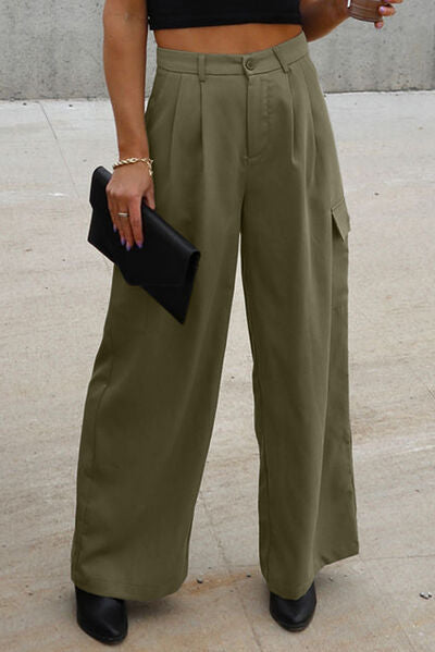 Ruched Wide Leg Pants with Pockets - Pahabu - Women's Clothing & Shop