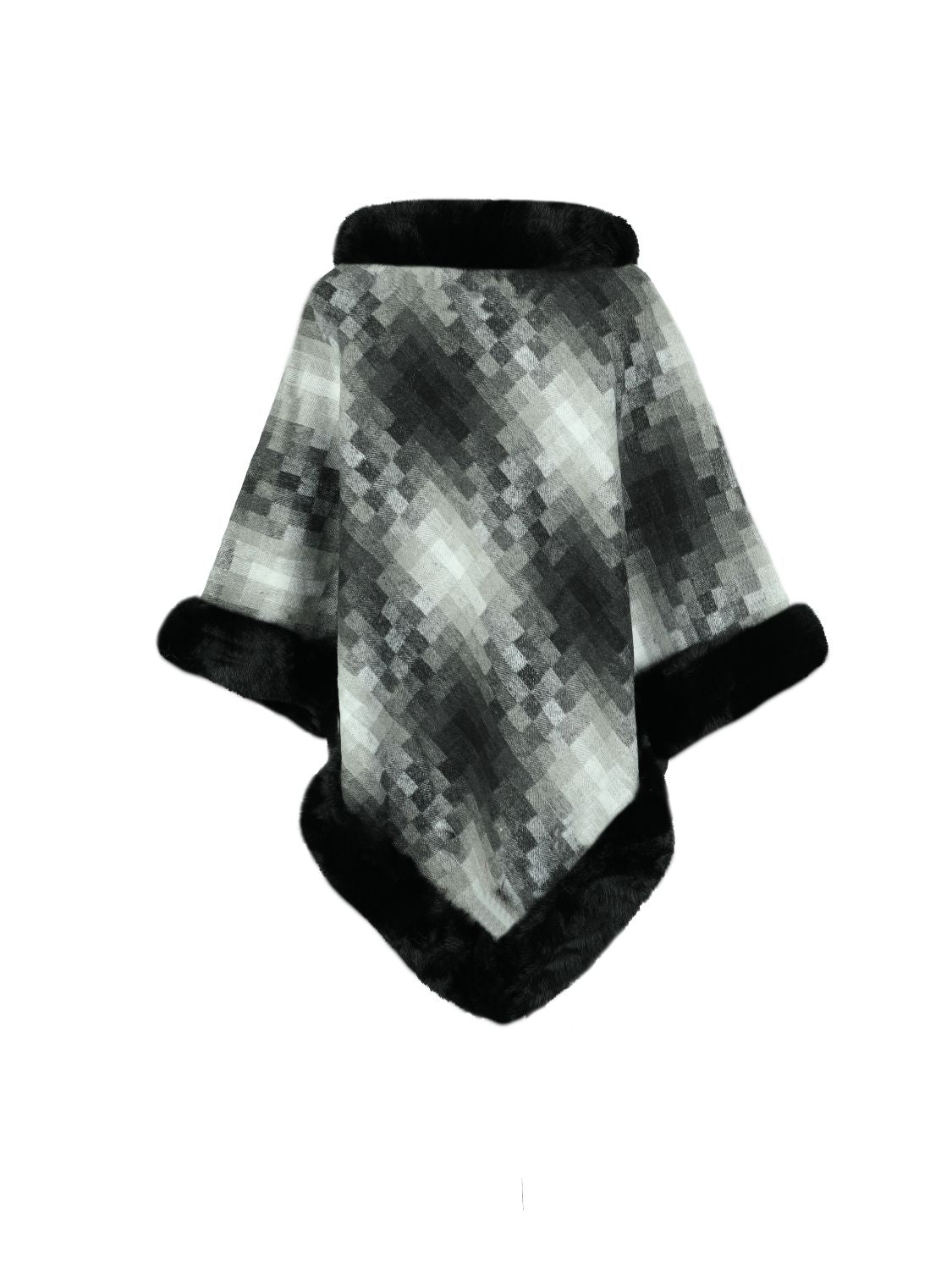 Faux Fur Trim Poncho - Pahabu - Women's Clothing & Shop