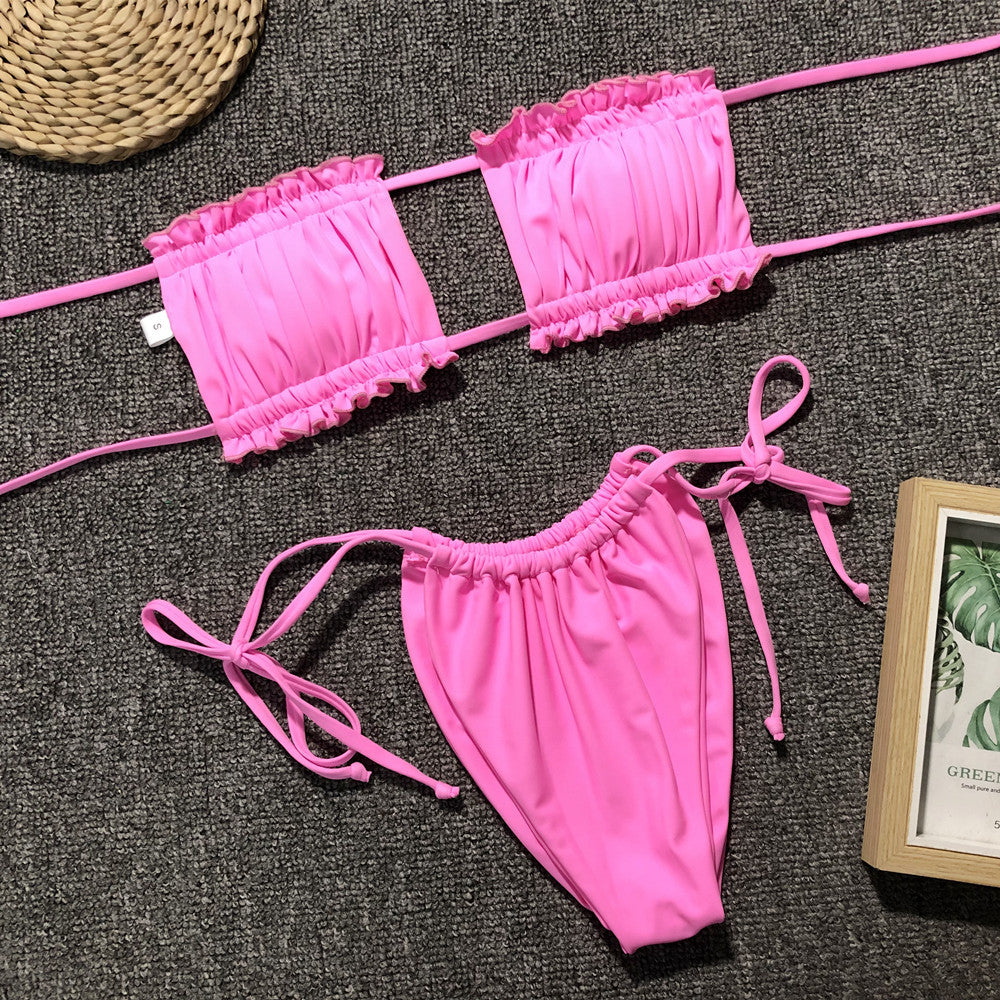 Frill Trim Ruched Bikini Set - Pahabu - Women's Clothing & Shop