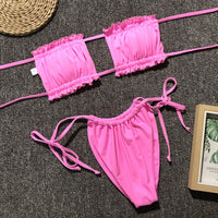 Frill Trim Ruched Bikini Set - Pahabu - Women's Clothing & Shop